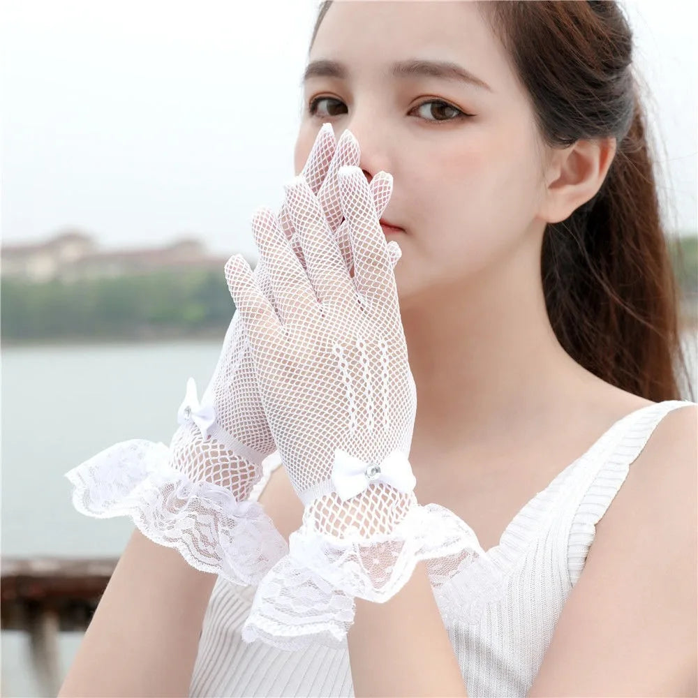 Sexy Transparentes Dot Print Black White Mesh Tulle GloveSpring Summer Thin Short Glove Club Prom Party Dancing Dress Glove