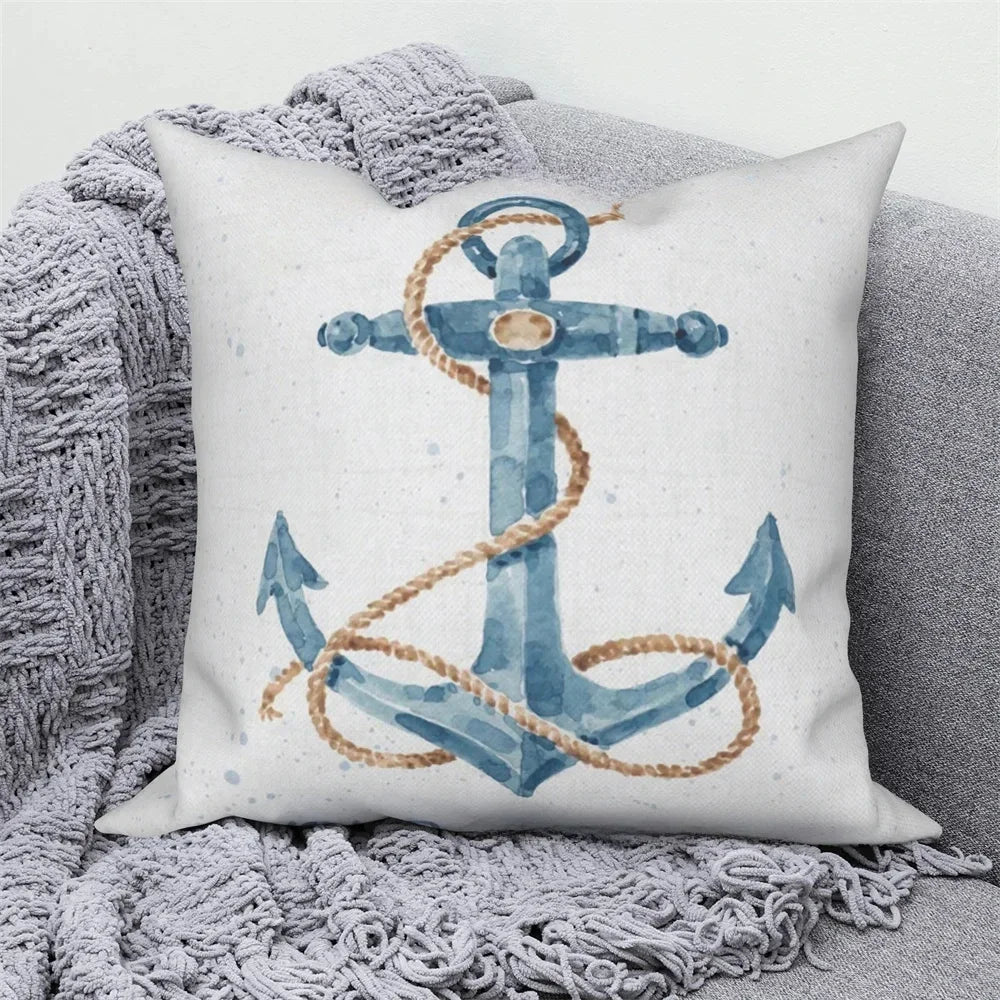 Ocean Animals Anchor Ship Decorative Pillowcase Sofa Cushion Cover Throw Pillow Case Home Bedroom Car Decor 40x40 45x45 50x50cm