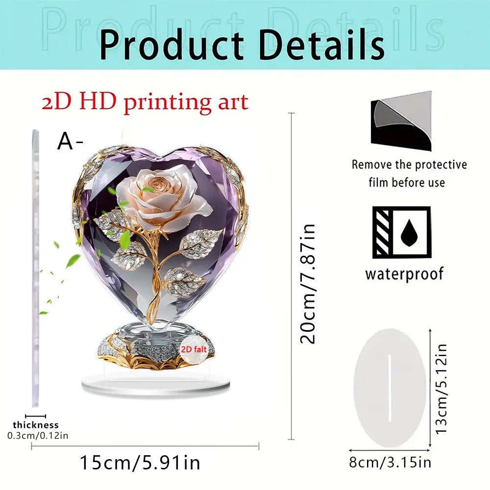 Crystal Rose Flower Figurine Glass Princess Style Dreamy Rose Flower Ornament Gift For Lady Home Table Wedding Decor