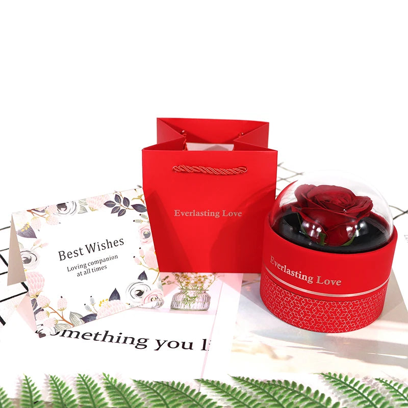 Round Eternal Rose Flower Jewelry Box Romantic Necklace Ring Storage Display Boxes Marriage Party Valentine's Day Gift Packaging