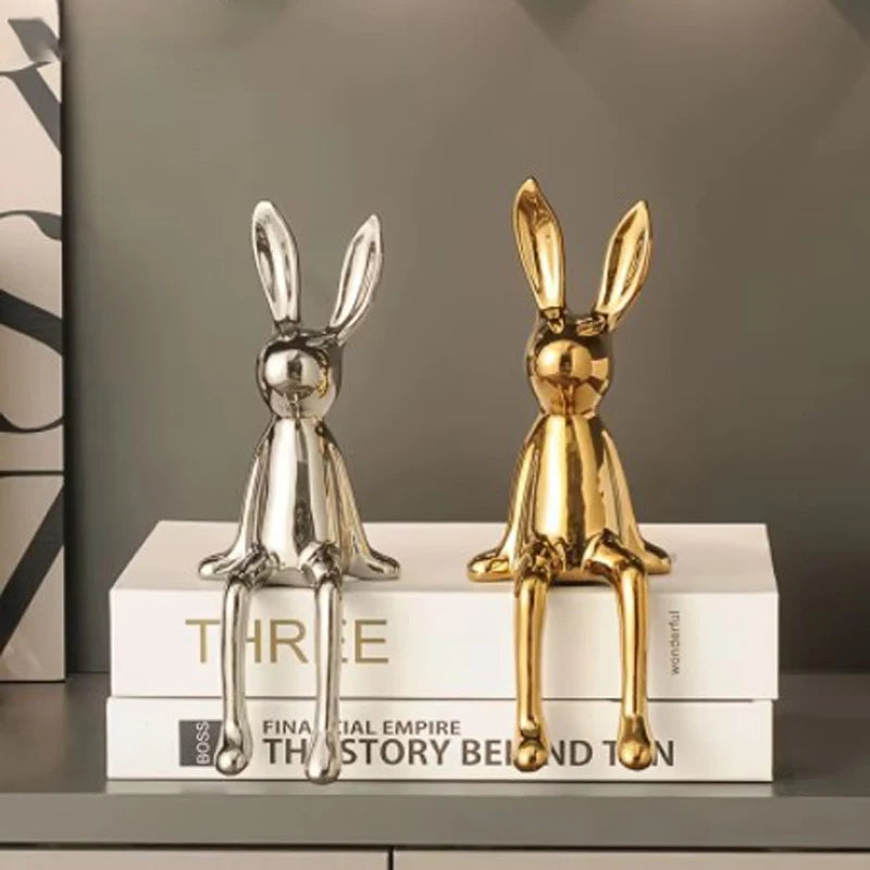 1pc Creative Ceramic Long-Eared Rabbit Ornament Living Room Bedroom Office Decoration Home Art Aesthetics Light Luxury Ornament