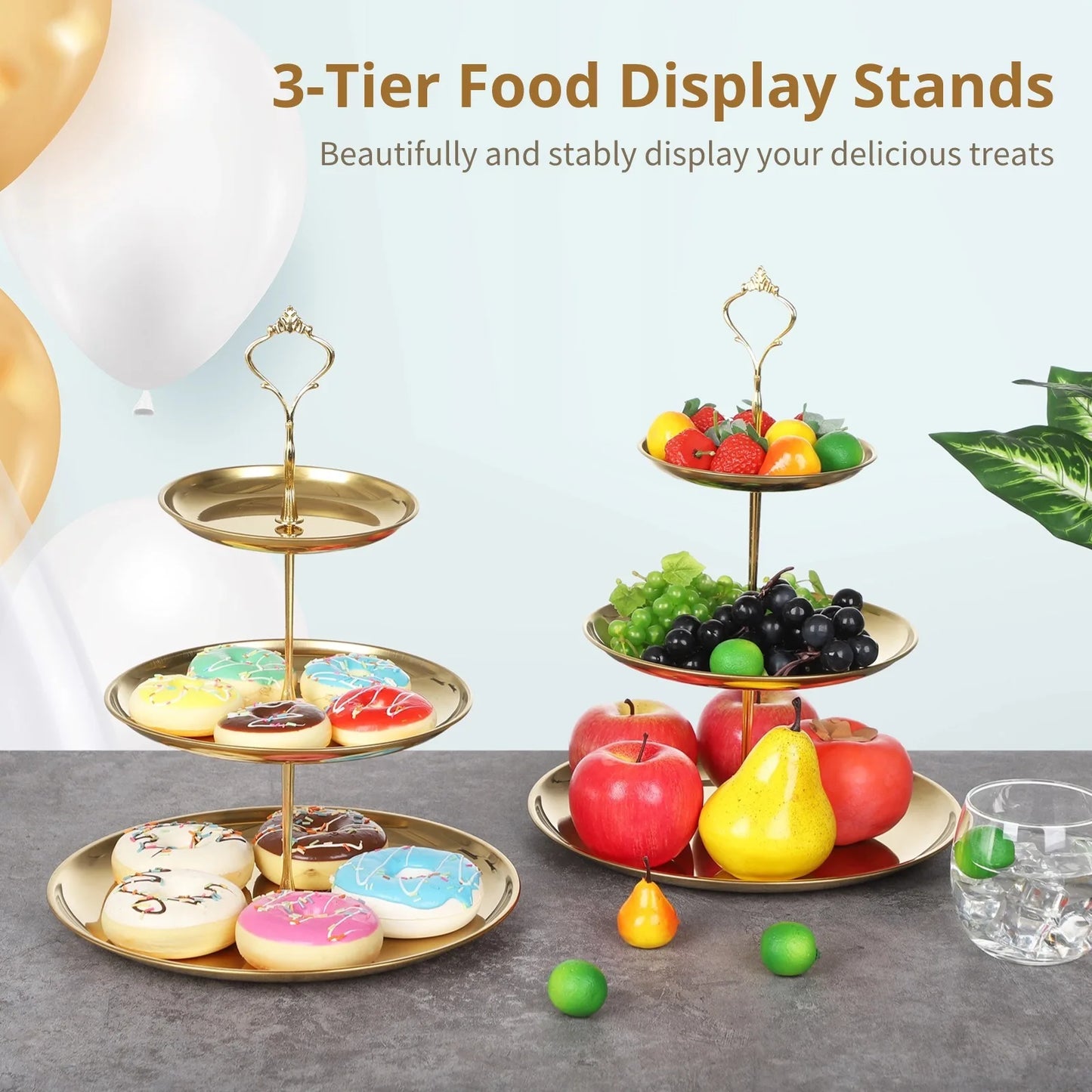 2Pcs 3-Tier Cupcake Display Stands Gold Cupcake Towers Metal Tiered Dessert Stands Table Display Serving Trays Decor Holders