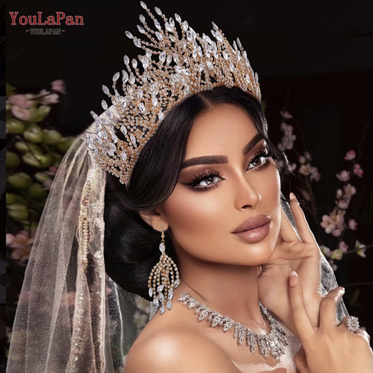 TOPQUEEN Bridal Crown Wedding Headband Woman Hair Accessories for Party Crystal Tiara Pageant Headwear Bride Headpiece HP374
