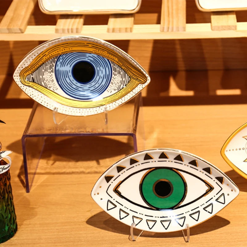 Jewelry Dish Ceramic Storage Trays Trinket Dish Ring Dish Evil Eye Plate Jewelry Organizer Containers Home Desktop Decor