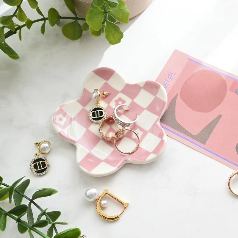 Creative Ceramic Petal Tray, Jewelry Plate Necklace Ring Storage Dish,Jewelry Display Plate Desktop Decor