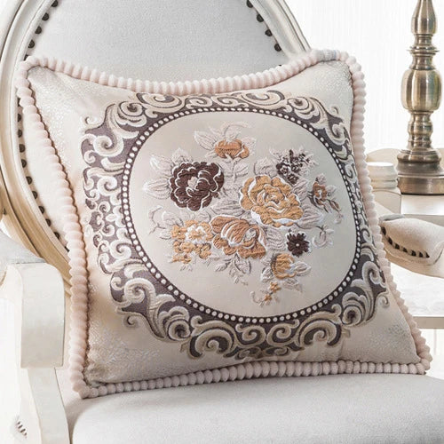 Flowers Embroidery Cushion Cover Embossed Pillowcases Bead String Jacquard Cushion Covers for Living Bedroom Home Decor 48x48cm