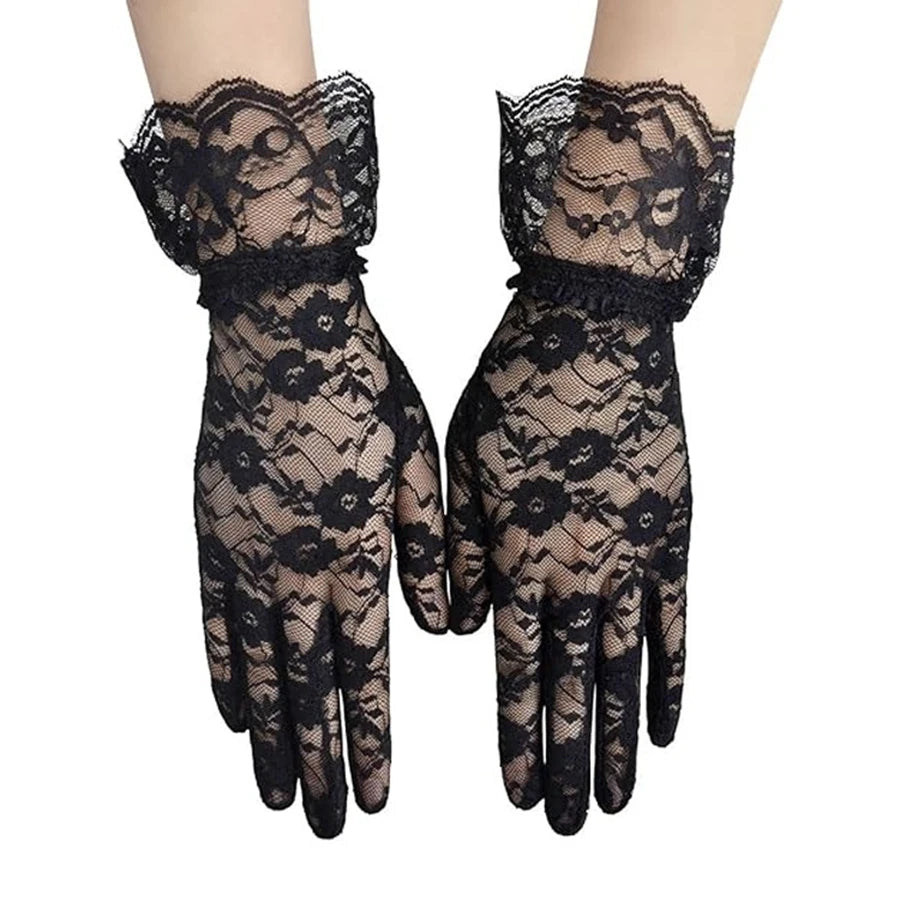 New Arrival Black White Red Short Lace Gloves Cheap Bride Gloves For Bride Finger Guantes 2025