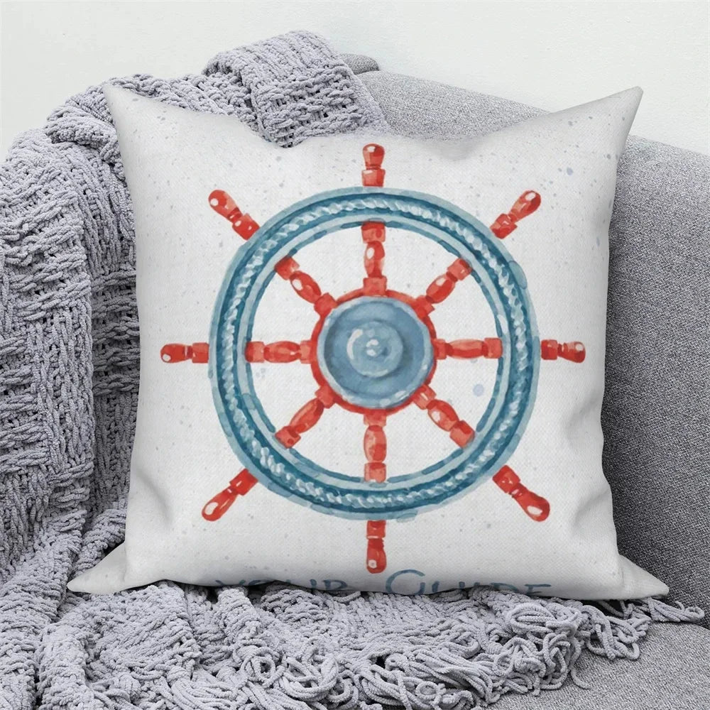 Ocean Animals Anchor Ship Decorative Pillowcase Sofa Cushion Cover Throw Pillow Case Home Bedroom Car Decor 40x40 45x45 50x50cm