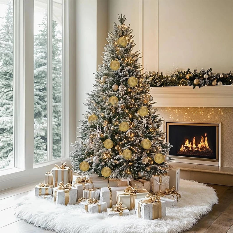 6Pcs 6cm Glitter Christmas Ball Xmas Tree Hanging Ornaments Gold Home Party Decoration Navidad New Year Holiday Gifts Set