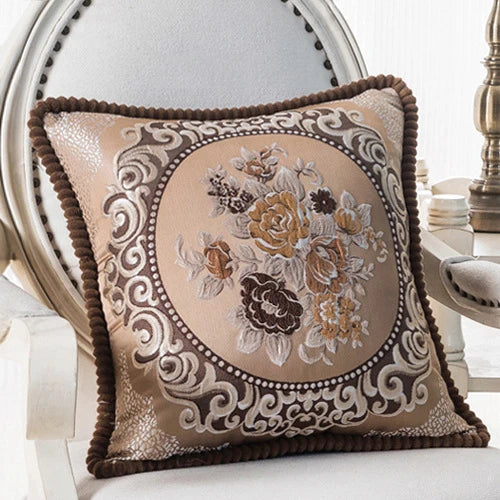 Flowers Embroidery Cushion Cover Embossed Pillowcases Bead String Jacquard Cushion Covers for Living Bedroom Home Decor 48x48cm