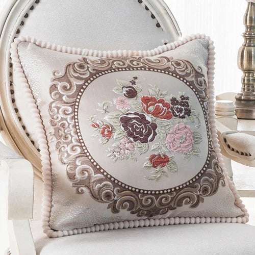 Flowers Embroidery Cushion Cover Embossed Pillowcases Bead String Jacquard Cushion Covers for Living Bedroom Home Decor 48x48cm