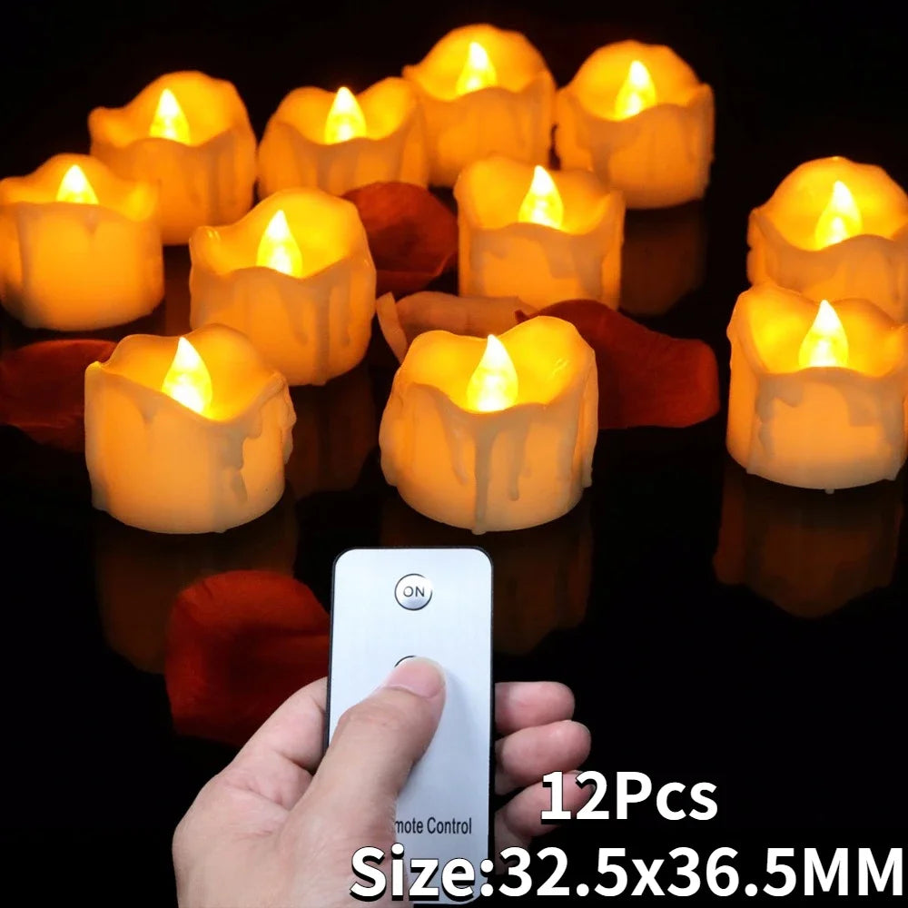12/24Pcs Flickering LED Candles With/without Remote Electric Flameless Tealights For Valentine's Day Create Warm Ambiance Decor