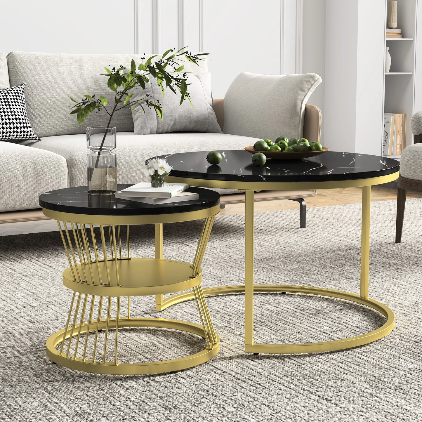 Anajqaqia Modern Coffee Table Set Round End Tables 70x70x45.5cm 45x45x40cm