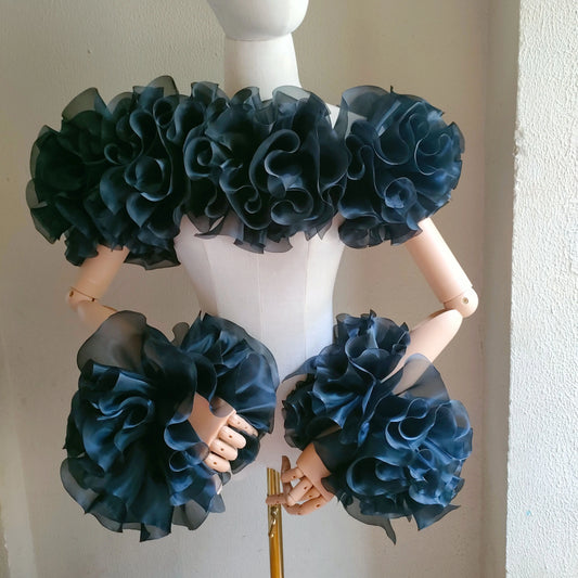 New prom evening performance dress ruffle exaggerate black wrist shoulder wrap shawl