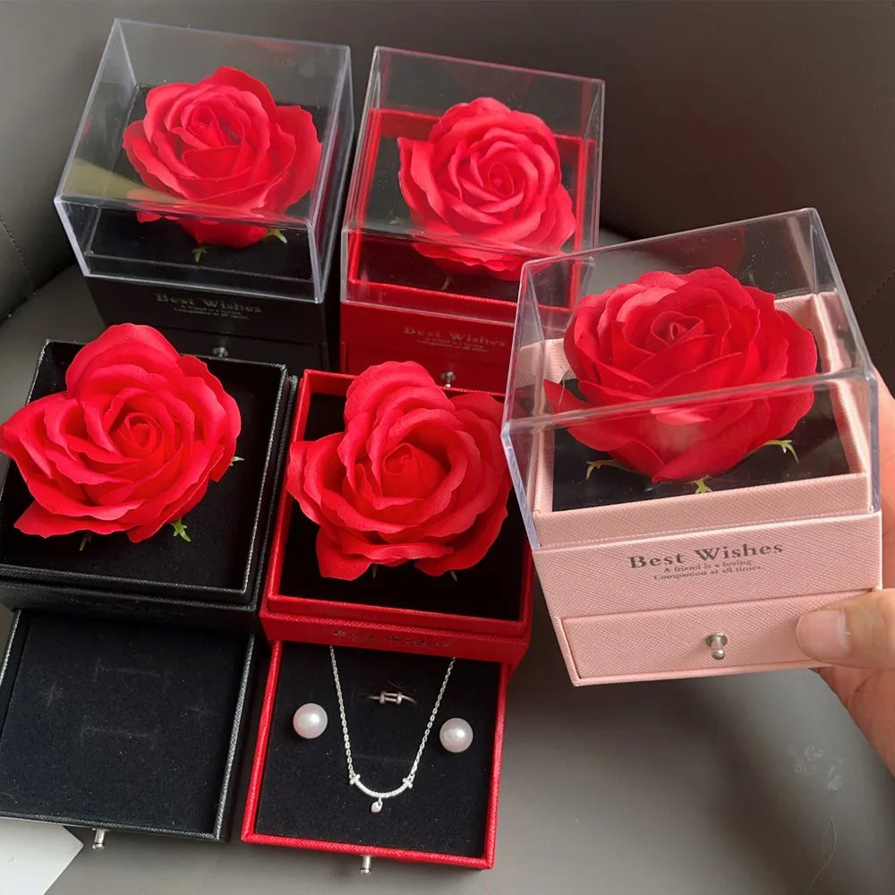 Rose Flower Gifts Box for Women Girlfriends New Fashion Valentine Jewelry Gift Ring & Necklace Gift Boxes Accessory Storage