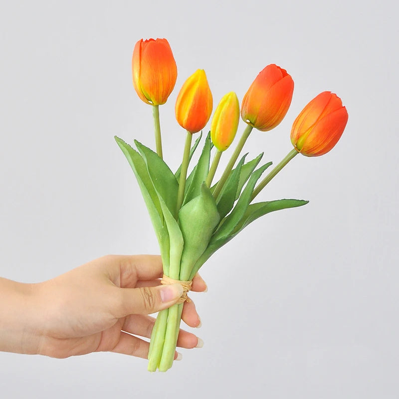 5pcs/Bouquet Mini New Silicone Tulip 25cm Artificial Flower Real Touch Fake Plant Bouquet for Wedding Decoration Home Garen