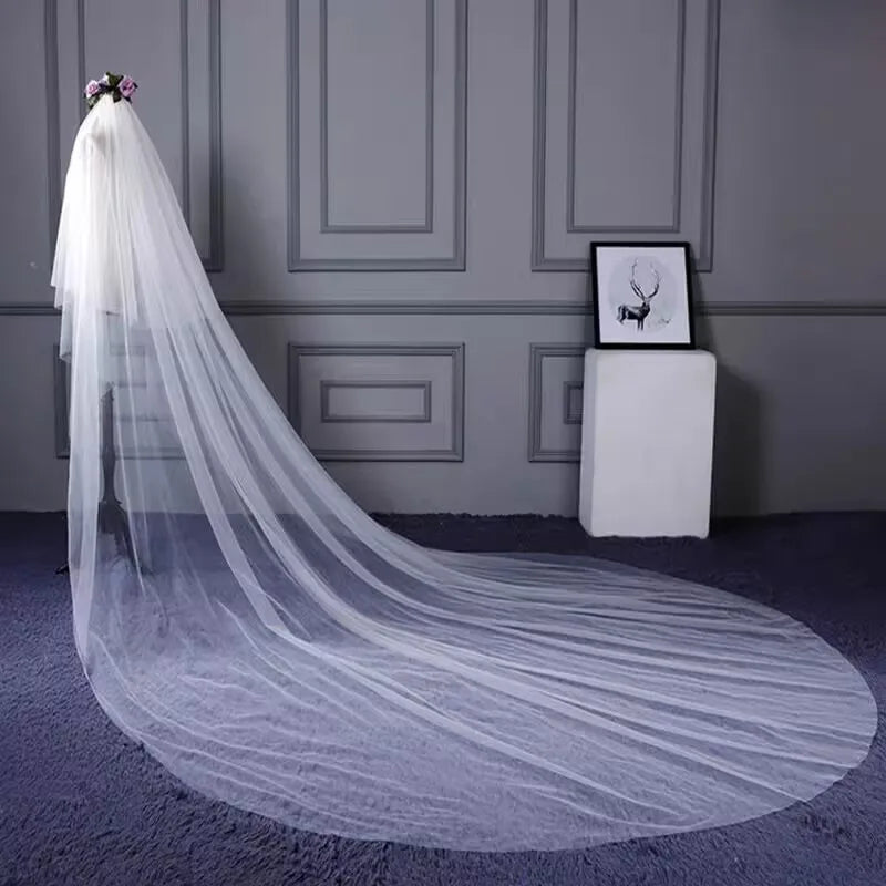 Wholesale Long Wedding Veil 3 Meter Bridal Veil Cathedral with Comb Two Layer Cut Edge Bride Veils Complementos De Boda