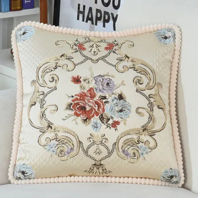Flowers Embroidery Cushion Cover Embossed Pillowcases Bead String Jacquard Cushion Covers for Living Bedroom Home Decor 48x48cm