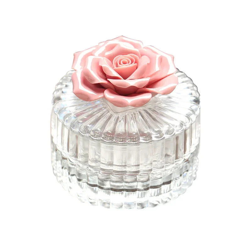 Ceramic flower glass storage box exquisite glass storage tank home storage tank creative home decoration gifts