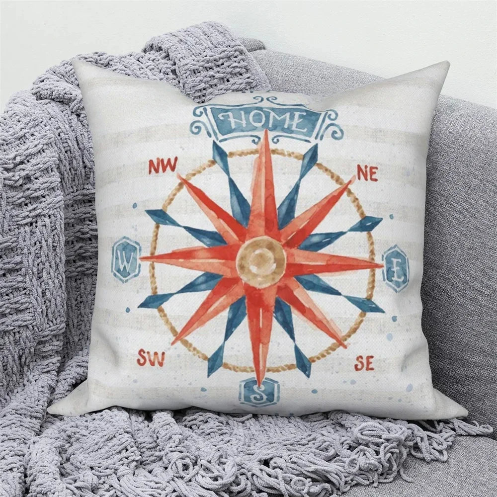 Ocean Animals Anchor Ship Decorative Pillowcase Sofa Cushion Cover Throw Pillow Case Home Bedroom Car Decor 40x40 45x45 50x50cm