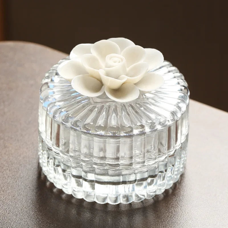 Ceramic flower glass storage box exquisite glass storage tank home storage tank creative home decoration gifts