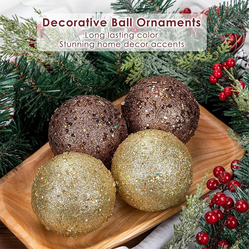 6Pcs 6cm Glitter Christmas Ball Xmas Tree Hanging Ornaments Gold Home Party Decoration Navidad New Year Holiday Gifts Set