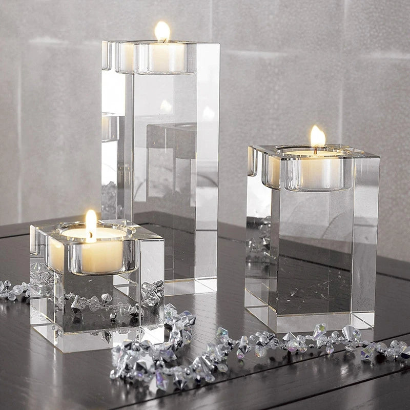 Crystal Glass Romantic Candle Holder – Elegant Tealight Candlestick for Wedding, Home & Party Decor