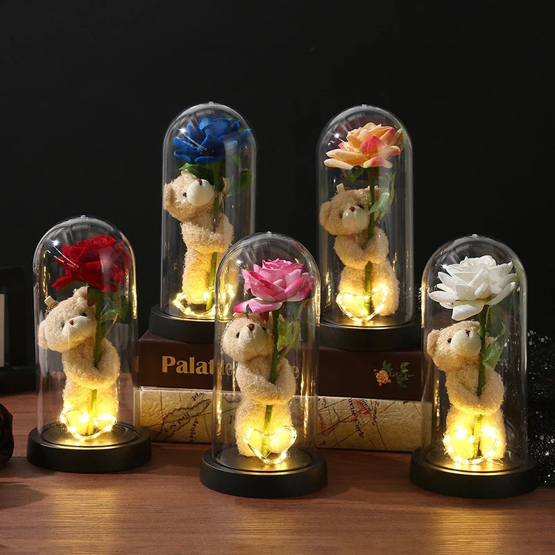 Eternal Rose Flowers Artificial Foil Flower in Glass Glow Immortal Flower LED Roses Lamp Flores Eternas Valentine's Day Gift
