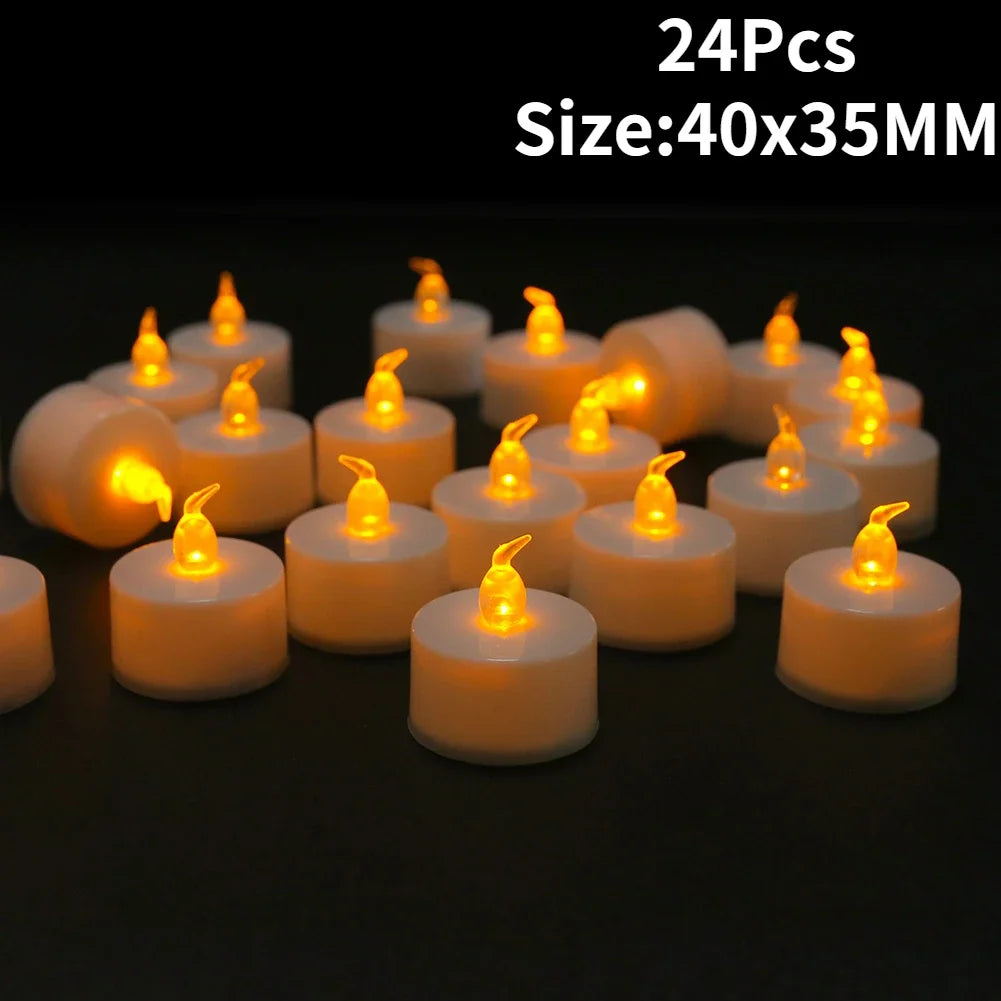 12/24Pcs Flickering LED Candles With/without Remote Electric Flameless Tealights For Valentine's Day Create Warm Ambiance Decor