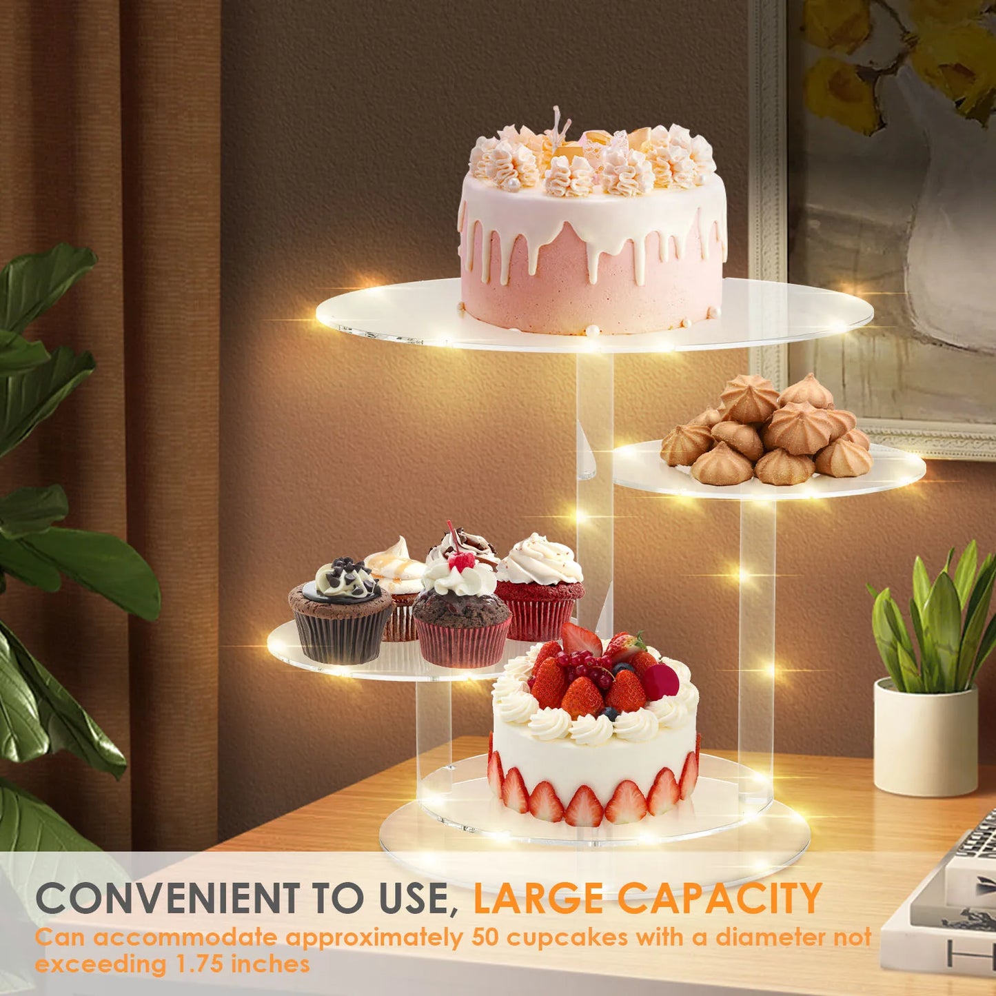 4 Tier Acrylic Cake Stand Dessert Cupcake Tray Glow Showcase Holder Birthday Party Decoration Large-Capacity Display Safe