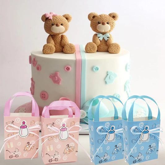 12pcs Baby Shower Gift Bags for Guests, Candy Cookie Souvenir Packaging Box, Boy Girl Gender Reveal Party Decoration Supplies