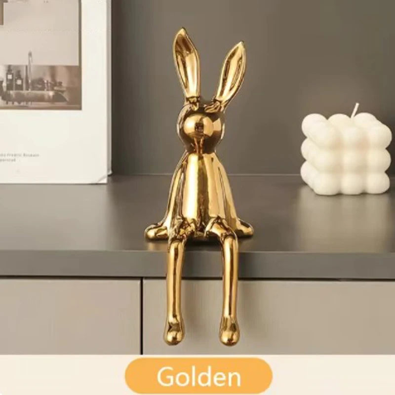 1pc Creative Ceramic Long-Eared Rabbit Ornament Living Room Bedroom Office Decoration Home Art Aesthetics Light Luxury Ornament