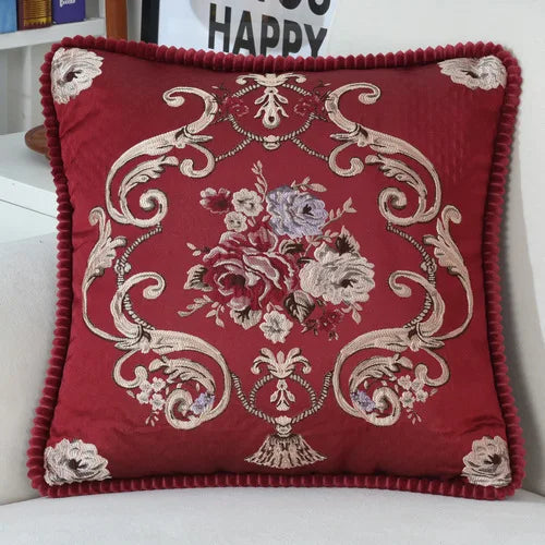 Flowers Embroidery Cushion Cover Embossed Pillowcases Bead String Jacquard Cushion Covers for Living Bedroom Home Decor 48x48cm