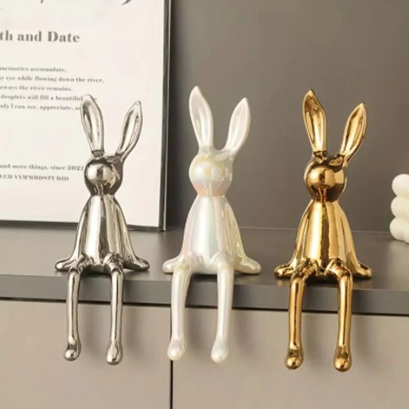 1pc Creative Ceramic Long-Eared Rabbit Ornament Living Room Bedroom Office Decoration Home Art Aesthetics Light Luxury Ornament