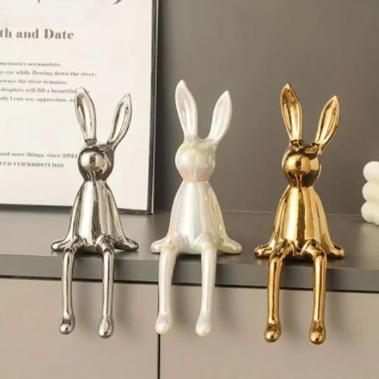 1pc Creative Ceramic Long-Eared Rabbit Ornament Living Room Bedroom Office Decoration Home Art Aesthetics Light Luxury Ornament