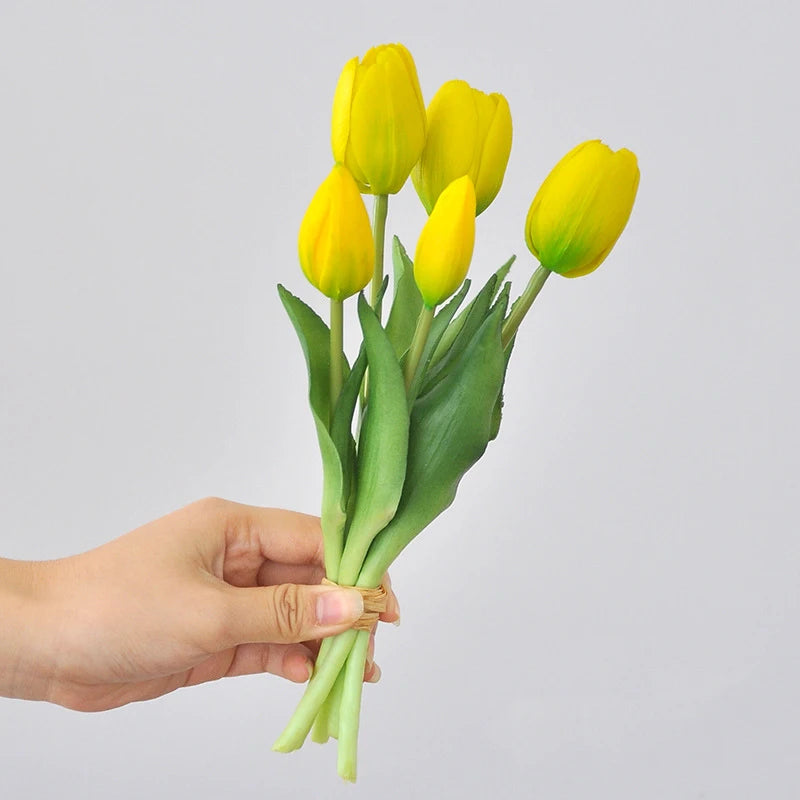 5pcs/Bouquet Mini New Silicone Tulip 25cm Artificial Flower Real Touch Fake Plant Bouquet for Wedding Decoration Home Garen