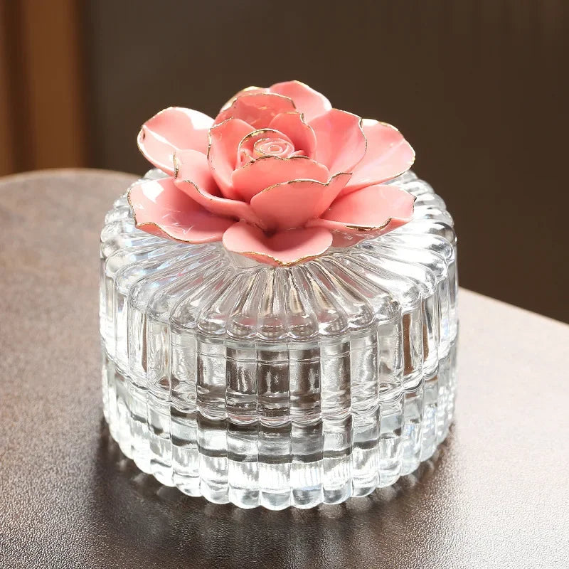 Ceramic flower glass storage box exquisite glass storage tank home storage tank creative home decoration gifts