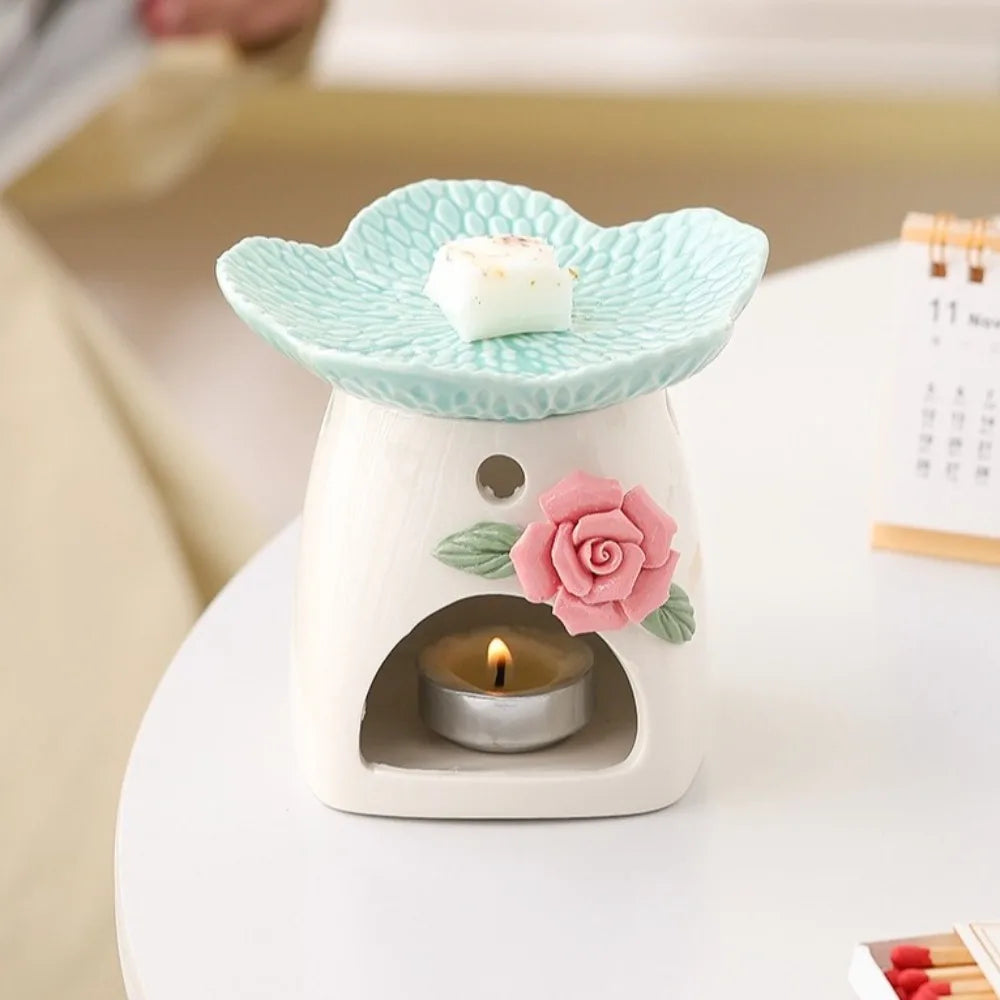 Non-Toxic Ceramic Flower Aromatherapy Stove Eco-Friendly Heat Resistant Essential Oil Diffuser Handmade Candle Stove Bedroom