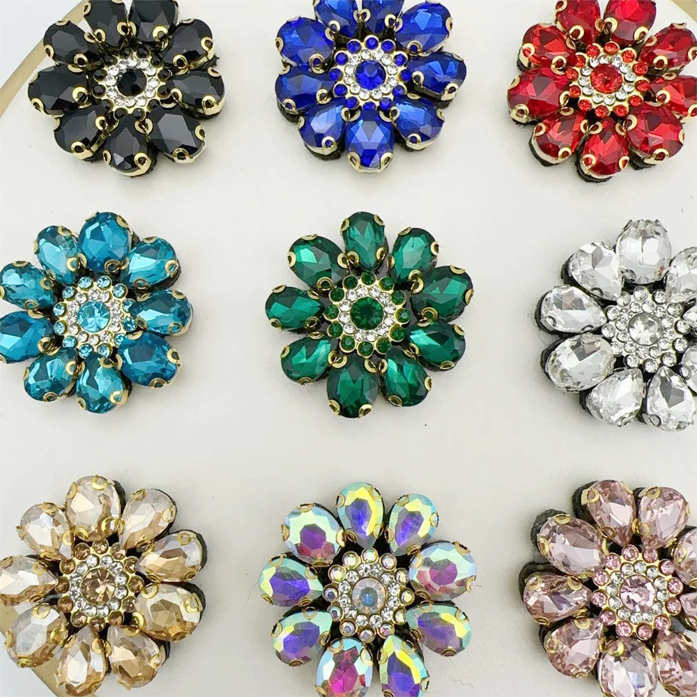 10PCS  Handmade flower shape beaded patches for clothing DIY rhinestone sequins Sew on appliques for clothes