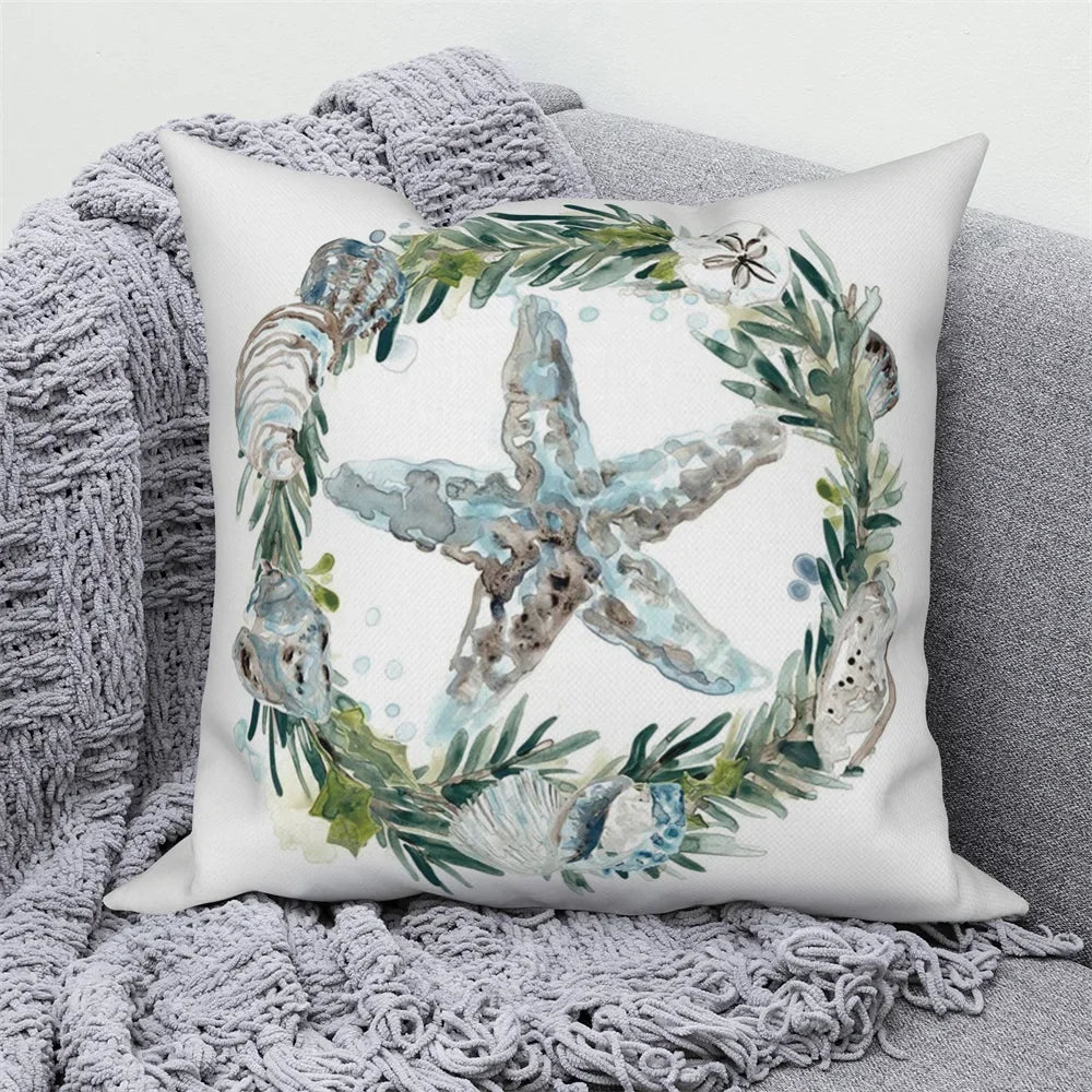 Ocean Animals Anchor Ship Decorative Pillowcase Sofa Cushion Cover Throw Pillow Case Home Bedroom Car Decor 40x40 45x45 50x50cm