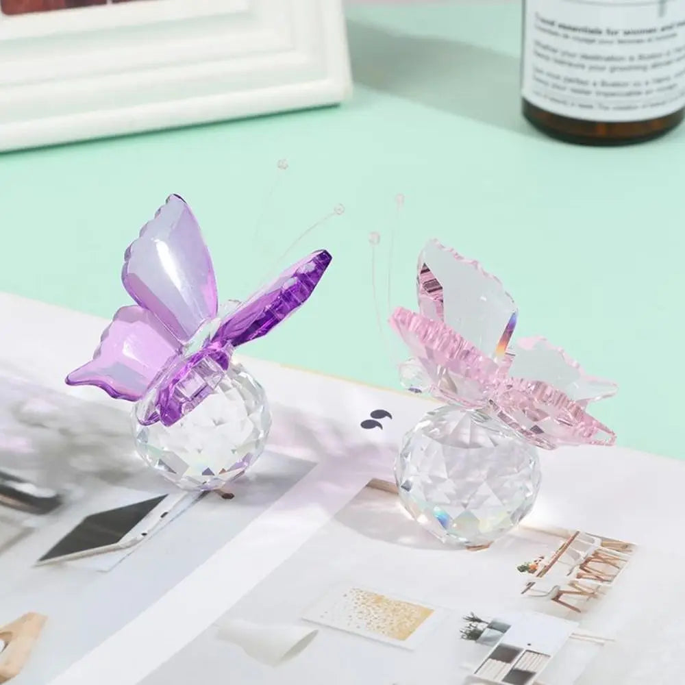 European Style White Crystal Crystal Butterfly Vivid Cute Miniature Figurines Handmade Glass Art Crystal Crafts Home Decoration