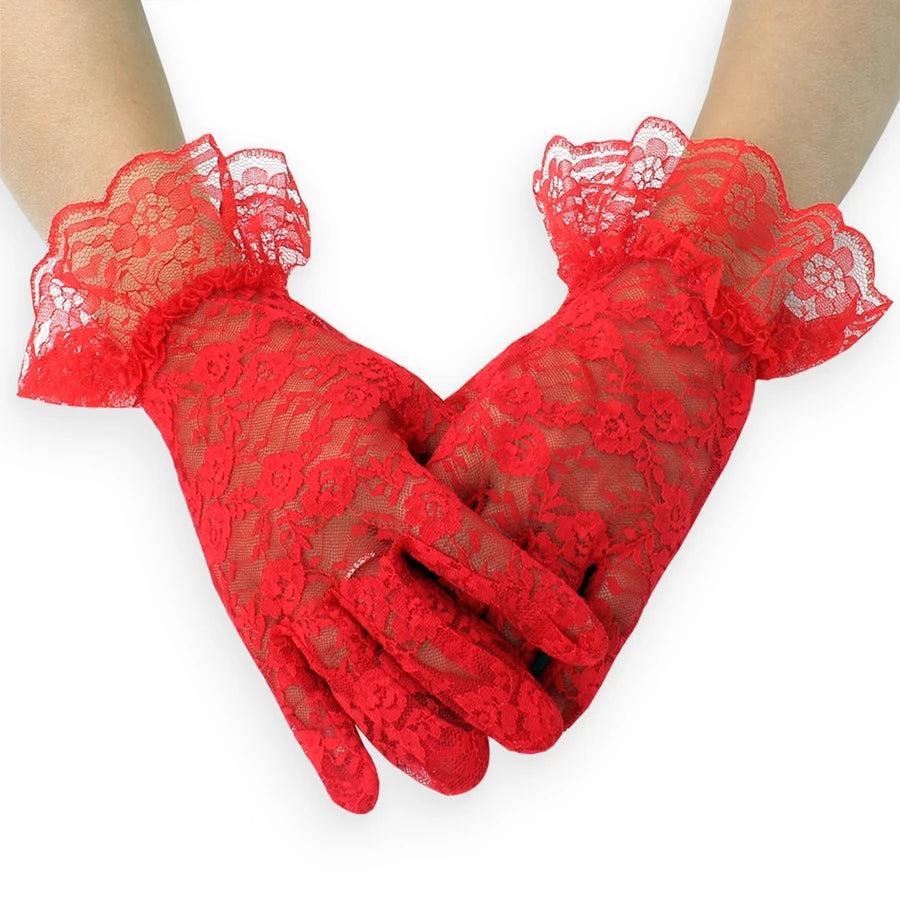 New Arrival Black White Red Short Lace Gloves Cheap Bride Gloves For Bride Finger Guantes 2025