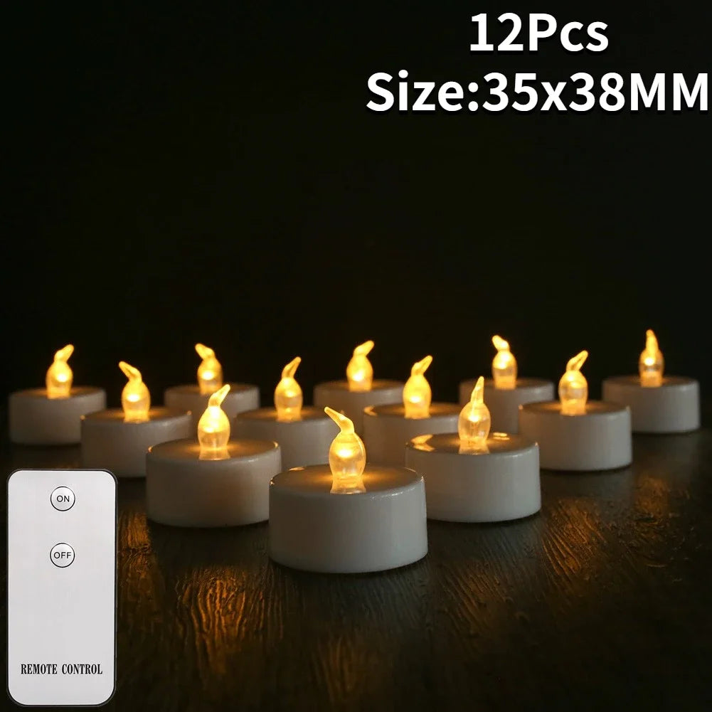 12/24Pcs Flickering LED Candles With/without Remote Electric Flameless Tealights For Valentine's Day Create Warm Ambiance Decor