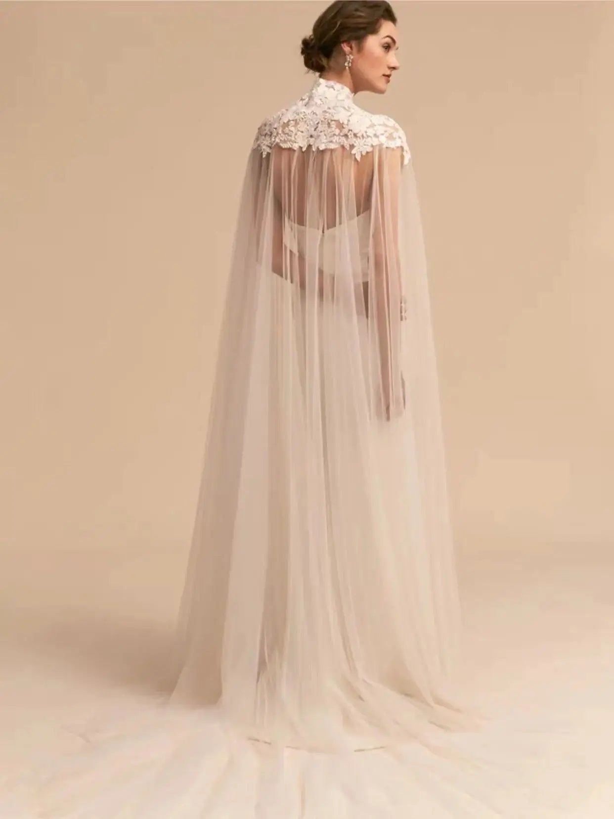 Lace Applique Wrap Shoulder Wedding Headdress Women's Standing Collar Light Luxury Wedding Dress Mesh Shawl Transparent Cape