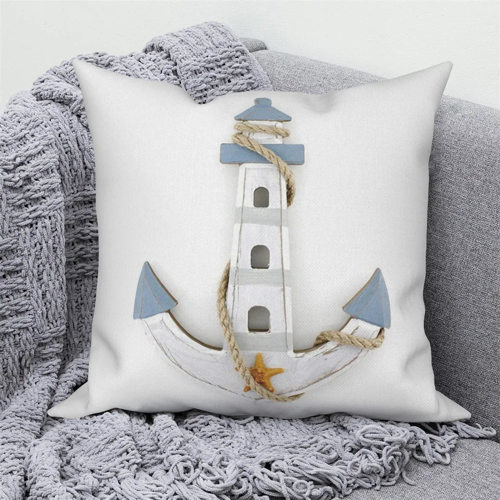 Ocean Animals Anchor Ship Decorative Pillowcase Sofa Cushion Cover Throw Pillow Case Home Bedroom Car Decor 40x40 45x45 50x50cm