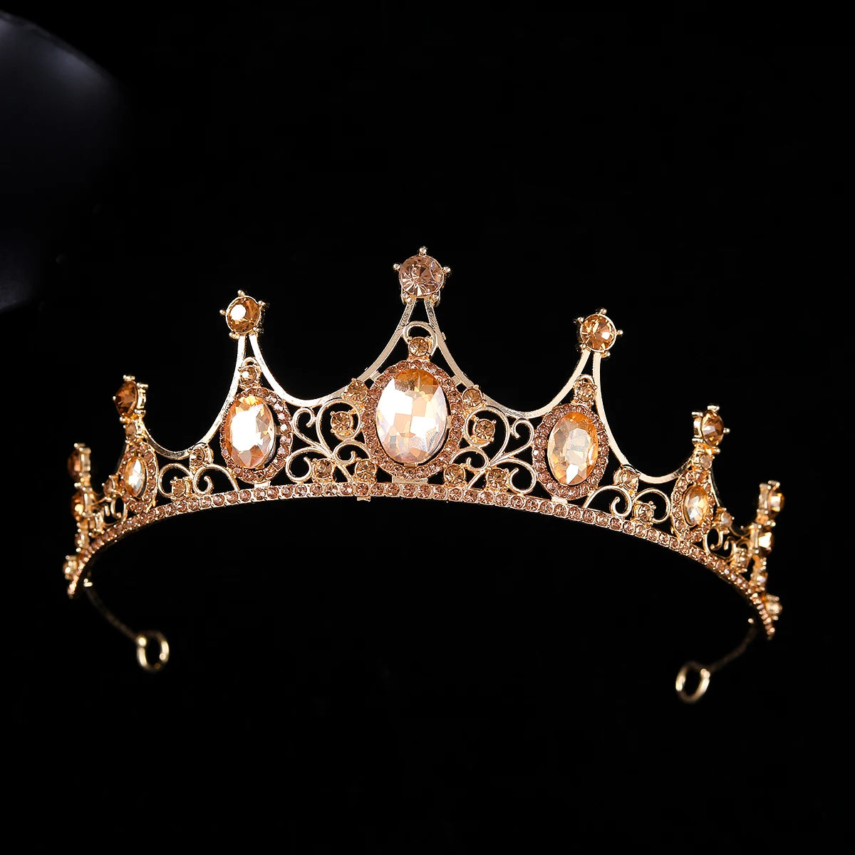 Fashion Champagne Gold Crystal Rhinestone Tiara And Crowns With Necklace Earrings Sets Wedding Hair Accessories For Women Bride
