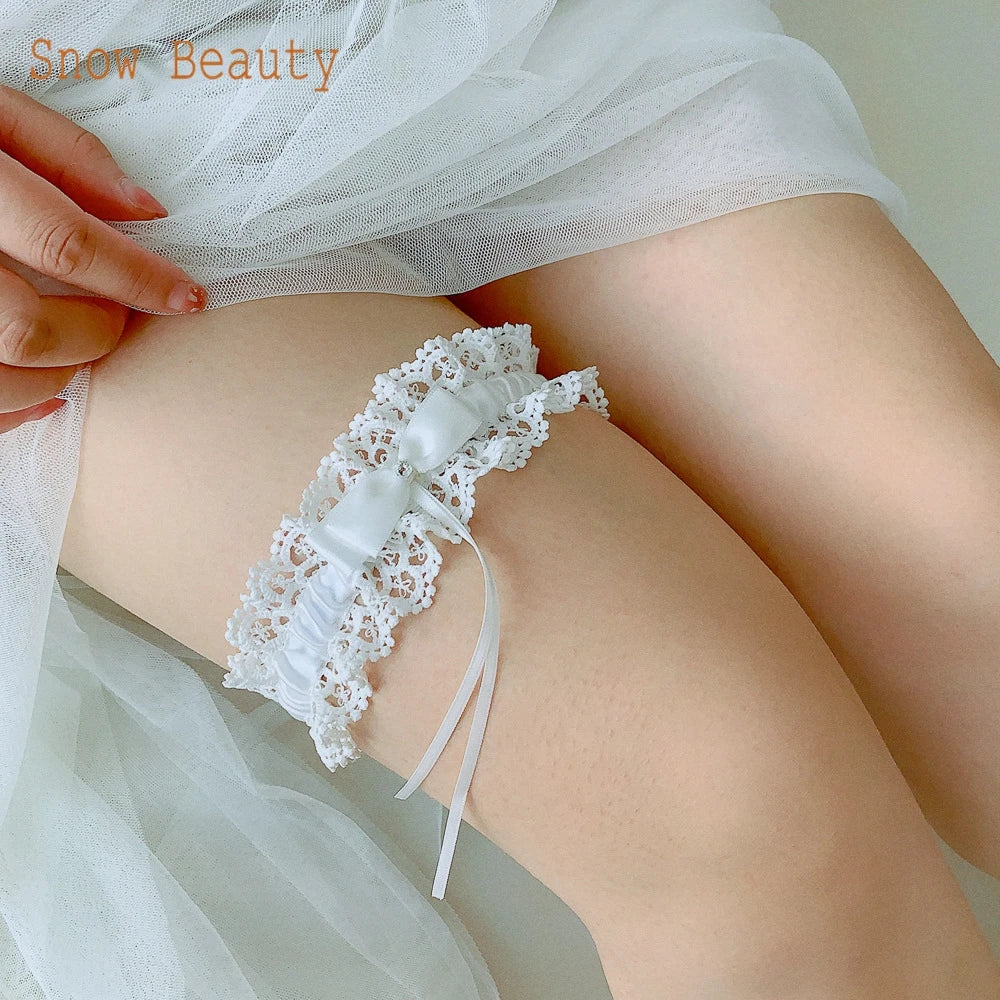 K09 Wedding Garter Belt Bowknot Leg Loop Pink Blue White Bride Keepsake Garters Fashion Soft Sexy Lace Garter Belt for Women