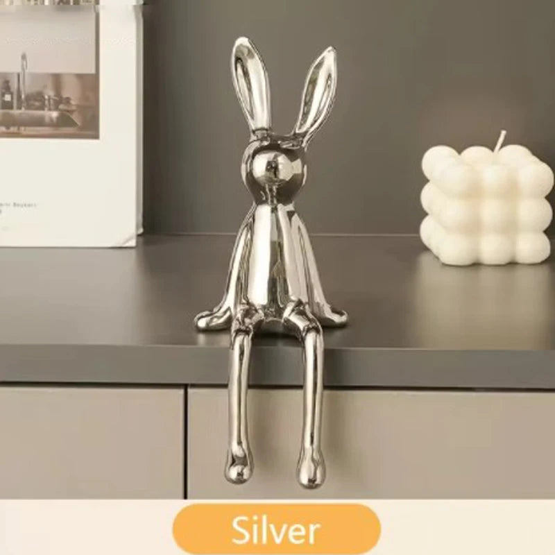 1pc Creative Ceramic Long-Eared Rabbit Ornament Living Room Bedroom Office Decoration Home Art Aesthetics Light Luxury Ornament