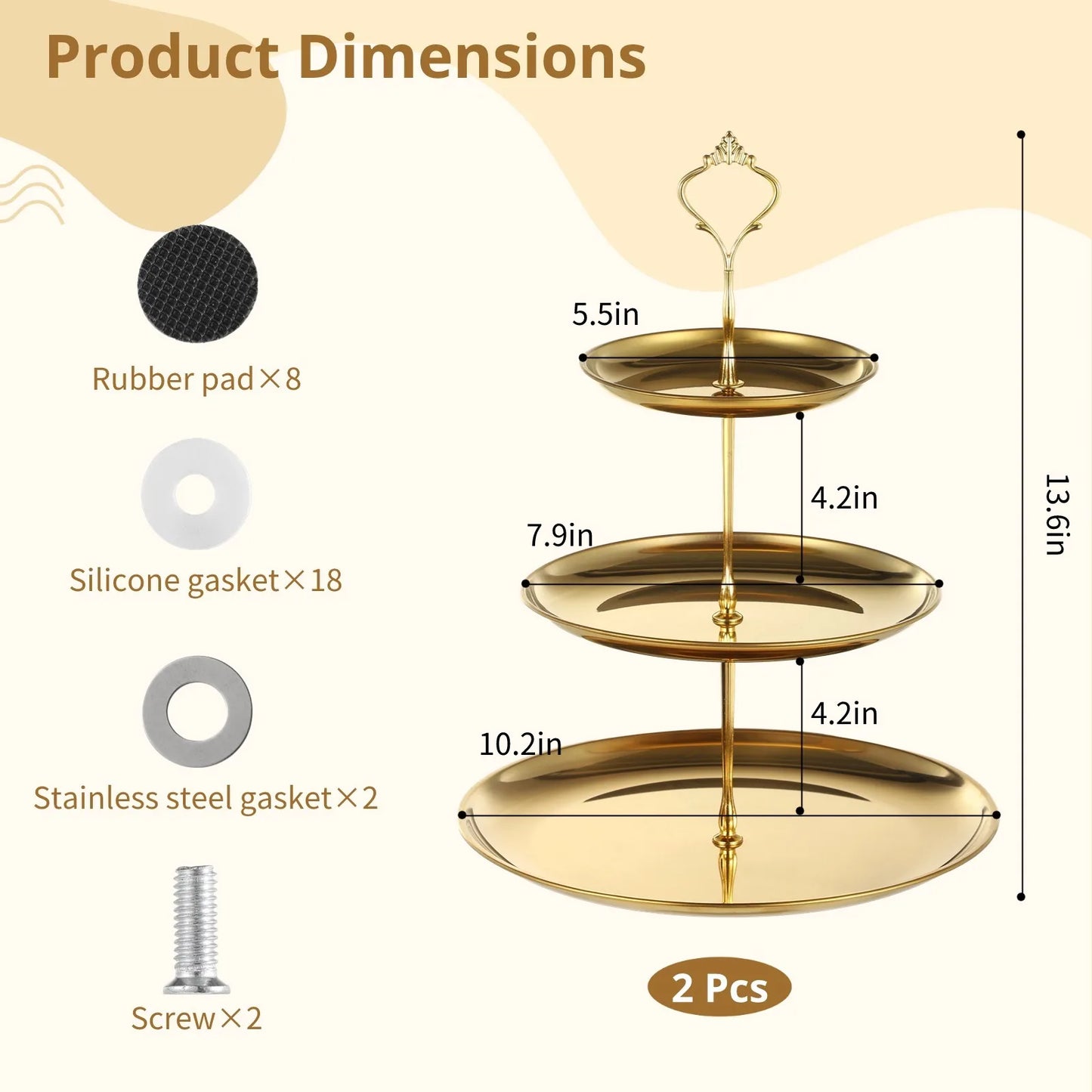 2Pcs 3-Tier Cupcake Display Stands Gold Cupcake Towers Metal Tiered Dessert Stands Table Display Serving Trays Decor Holders
