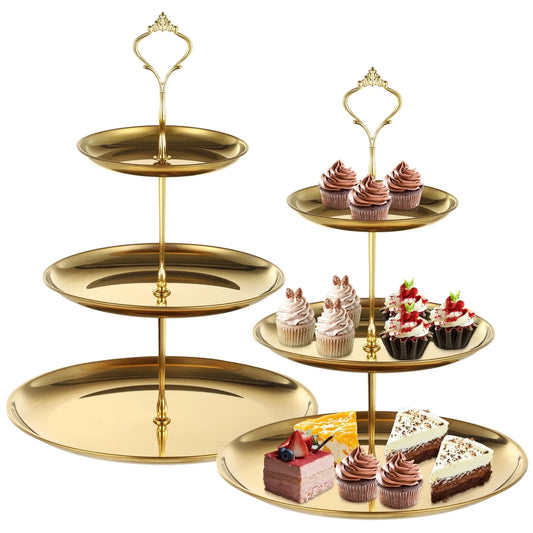 2Pcs 3-Tier Cupcake Display Stands Gold Cupcake Towers Metal Tiered Dessert Stands Table Display Serving Trays Decor Holders